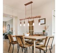 Luce a Sospensione Legno LED 5 Fiamma Luce Tavolo da Pranzo Filamento Retrò [EEK: E]