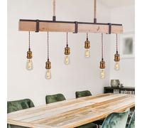 Luce a Sospensione Legno Retrò Plafoniera Sala da Pranzo Ruggine 6 Fiamma [EEK: Non valutato]