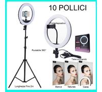 LUCE AD ANELLO 10" LED CON CAVALLETTO TREPPIEDI PER VIDEO FOTO YOUTUBE TWITCH