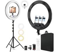 Luce ad anello a LED da 22 pollici con treppiede per iPhone/iPad, display LCD, 2600 K-6500 K, dimmerabile, con telecomando Bluetooth, per YouTube TikTok Self Ritratto Foto, Vlogging, Live Streaming