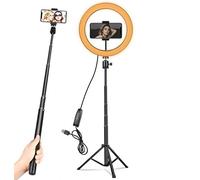 Luce ad anello da 10"con treppiede regolabile e supporto per telefono per video Youtube, luce ad anello a LED da scrivania dimmerabile per selfie, fotografia