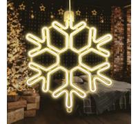 SALCAR Luce al neon a fiocco di neve, luce decorativa a LED da neve da 40 cm per Natale, bassa tensione da 31 V e dotata di cavo di alimentazione da 3 m, neon per interni ed esterni - Bianco caldo