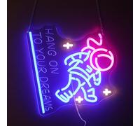 Luce al neon astronauta stanco "Hang on to Your Dreams" - Decorazione da parete a LED a tema spazio motivazionale, luce notturna USB dimmerabile con kit per appendere, regalo ispiratore per studenti e