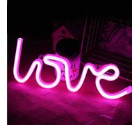 Luce al neon, lampada al neon a LED a forma di cuore, lampada da notte a forma di cuore, con lettera d'amore, con batteria e USB, per Natale (rosa)