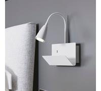 APPLIQUE A PARETE GULP FLESSIBILE BIANCA CON USB 2A 1 LUCE ATTACCO GU10 23X27X49CM CON POGGIA LIBRO