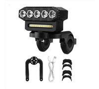 Luce anteriore per bicicletta a LED, ricaricabile tramite USB, abbagliante, facile da installare, 6 modalità, luce a campana, B