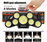 Luce anteriore ricaricabile, 7 LED e 4 modalità - Batteria incorporata portatile 18650 - 800mAh con fascia elastica - USB di tipo C, resistente all'acqua, faro frontale super luminoso ad alta luminosi
