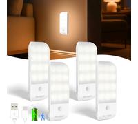 Luce Armadio con Sensore di Movimento, [4 Pezzi] Luce Notturna Ricaricabile Tipo-C Luci Notturne con 3 Modalità, Luce da Notte con Striscia Magnetica per Scala, Cucina, Corridoio, Garage, Bianco Caldo