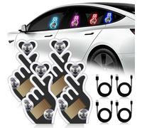 Luce Atmosfera per Finestrino Dell'auto a Forma di Cuore a Dito, LED Wireless a Energia Solare a Forma di Cuore Luce al Neon a Forma di Cuore LED per Auto Romantica, Coppia (Quattro Colori 4 PZ)