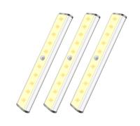 Luce Calda con Sensore di Movimento a 10 LED, luce Sottopensile con, Luce Sottopensile a Risparmio Energetico, Luce con Sensore di Movimento per Armadio/Gradini di Scale/Parete/Cucina (3 Pezzi)