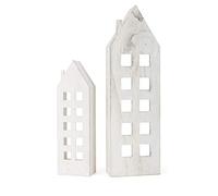 Small Foot Casette in Legno con Illuminazione a LED indiretta Rustico formata da Un Set di Due Case di Diverse Dimensioni con finestre, Natalizia, Decorazione in Stile Country, Shabby Chic