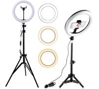 Luce circolare LED Tripod con supporto per mobile - Nera