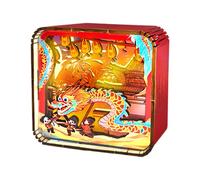 Luce da comodino di Notte Festival di Primavera, luce LED di Danza del Drago, luce Notturna Puzzle di Legno, luce Notturna Puzzle di Legno, lampada da Scrivania di Arte di rottura