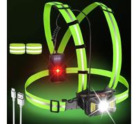 Luce da corsa con 2 riflettori, lampada da corsa a LED con 2 fasce riflettenti, 5 modalità di luce, torcia ricaricabile USB, torcia toracica, corsa a 65°, impermeabile, leggera per jogging