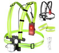 Luce da corsa con riflettori, lampada toracica ricaricabile USB per jogging, lampada toracica con 2 cinghie e nastri riflettori, angolo di irradiazione regolabile, luce da corsa per jogging, corsa e