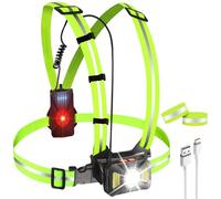 Luce da corsa con riflettori: luce da corsa a LED, ricaricabile con USB, 3 modalità di luce IPX6, impermeabile, angolo di diffusione regolabile 65°, lampada toracica per jogging, campeggio
