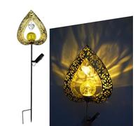 Luce da esterni a forma di amore ad energia solare con intricati motivi ritagliati in ferro per un'atmosfera serale (lavorazione artigianale in ferro)