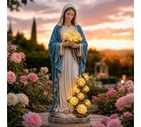 Luce da giardino della Vergine Maria, statua da esterno con rose luminose a LED, statua da giardino per la decorazione cattolica del giardino, regali religiosi cristiani cattolici