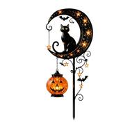 Luce da Giardino Solare in Metallo Nero a Forma di Gatto con Luna e Zucca Sospesa, Lampada Auto LED Impermeabile per Decorazioni del Paesaggio, Ornamento per Halloween, Vialetto, Patio, Festival