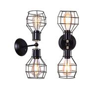 Luce da parete rustica SCONCE INDUSTRIA SU e giù Lampada a parete con sfumatura a gabbia in metallo, luci di lavaggio a parete interno set di 2, lampade a monte a filo E27 per la camera da letto