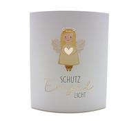 Luce da poesia, luce notturna, luce decorativa, lampada da comodino, luce notturna con illuminazione a LED e funzione timer, funzionamento a batteria, motivo: angelo custode, in fibra dura, bianco, L