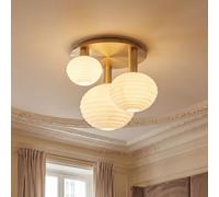 Luce Da Soffitto 3 Fiamme E27 Oro Bianco Metallo Vetro 53,5 cm