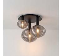 PLAFONIERA RIPPLE NERA 3 LUCI ATTACCO E27 53,5X39X48CM IN VETRO SOFFIATO OPALE