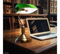 Luce da Tavolo Lampada Banchieri Scrivania Vetro Verde Orientabile LED H 36 CM [EEK: F]