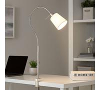 Luce da Tavolo Lampada Morsetto Scrivania collo a Cigno Stoffa Bianco Letto 60cm [EEK: Inaditato]