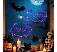 Luce decorativa per finestre di Halloween, catena luminosa con ventosa e timer, decorazione di Halloween, LED per interni ed esterni, decorazione luminosa per finestre alimentata a batteria