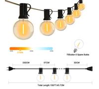 Luce della stringa del LED G40 LED Ghirlanda Luce del festone IP45 Patio Fata Stringa per giardino esterno Matrimonio Patry Decorare 150FT 75 Lampadine