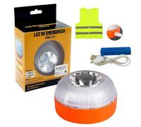 Luce di Emergenza V16 per Auto. Luce Lampeggiante Auto di segnalazione di pericolo. Spie lampeggianti impermeabili, Alta visibilità. Ricaricabile USB con cavo, Gilet riflettente e batteria inclusi.