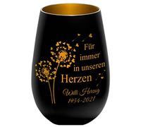 Luce funebre - per sempre nei nostri cuori - nero/oro - incisione nome e data - luce commemorativa - Luce funebre