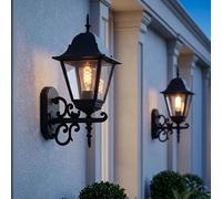 Luce Lampada da Parete Esterni Lanterna Giardino Alluminio Vetro Nero 2er Set [EEK: Non valutato]