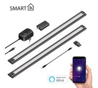 ledscom.de Smart LED luce sotto il mobile SIRIS nero opaco con controller WLAN piatto, Smart Home, abilitato Alexa (Echo) 50cm ciascuno, 531lm ciascuno, bianco caldo, dimmerabile, set di 2