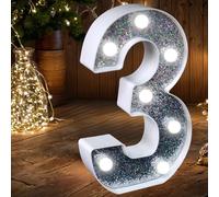 Luce LED Numero - Luci Numero con Glitter Argentato che si Illuminano, Perfette per l'uso come Luce Notturna o per Matrimoni, Feste di Compleanno, Decorazione Casa (Numero 3)