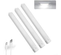 Luce LED per armadio, confezione da 3 pezzi, USB-C attivata dal movimento | Il sensore PIR rileva il movimento, accensione automatica, set da 3 pezzi, ricaricabile USB-C, sicurezza per scale