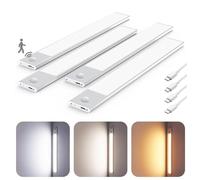 Luce LED Sottopensile Cucina Senza Fili 30CM , Luce armadio led con sensore 60 LED Lampada Guardaroba 4 Modalità 3 Temperature di Colori Dimmerabile 1000mAh USB Ricaricabile per armadio,Scale,4PCS