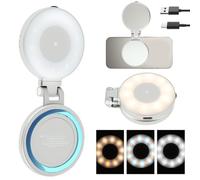 Luce magnetica per selfie 3 in 1, rotazione a 360°, dimmerabile, luce LED per cellulare con specchio, risparmio di spazio, portatile, luce ad anello magnetica con batteria da 500 mA per selfie