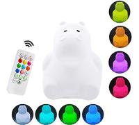 Luce Notte Bambini Tekemai Lampada Notturna, Abat-jour per Allattamento,Lampada da comodino in silicone 9 colori con telecomando, Lampada LED ricaricabile Camera da letto/regalo per bambini-Ippopotamo