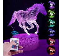 Luce notturna 3D, dimmerabile, con telecomando USB touch a cavallo, lampada a illusione 3D, con 16 cambiamenti di colore, luce notturna 3D, con telecomando, per bambini, regalo per ragazze, soggiorno