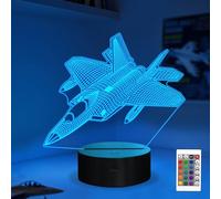 Luce notturna a forma di aereo, lampada a getto 3D da combattimento con telecomando e 16 colori, timer e dimmerabile, decorazione per la scrivania di casa, regalo fantastico per Natale, compleanno