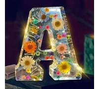 Luce notturna a forma di lettera floreale, luce notturna fai da te, fiori pressati in resina, luce notturna a LED, lampada decorativa per la casa, regalo per la festa della mamma e compleanno