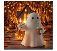 Luce notturna a forma di zucca di caffè fatta a mano, lampada a forma di zucca di Halloween, graziosa lampada a LED 3D a forma di fantasma, mini gotica in resina, decorazione da scrivania per camera