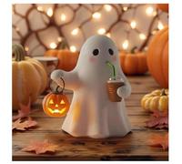 Luce notturna a forma di zucca di caffè fatta a mano, lampada a forma di zucca di Halloween, graziosa lampada a LED 3D a forma di fantasma, mini gotica in resina, decorazione da scrivania per camera