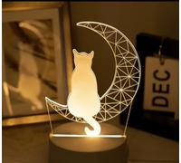 Luce notturna a LED a forma di delfino 3D, alimentazione USB, lampada a illusione ottica, lampada da tavolo decorativa (gatto lunare)