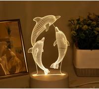 Luce notturna a LED a forma di delfino 3D, alimentazione USB, lampada a illusione ottica, lampada da tavolo decorativa (delfino)