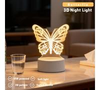 Luce notturna a LED con farfalla da sogno 3D, luce decorativa da tavolo USB, adatta per la decorazione romantica della camera da letto, ideale per il Natale