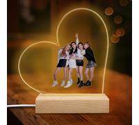 Luce Notturna a Led Creativa per la decorazione della stanza, Kpop Gruppo di Girl Idoli Motivo con Luce Notturna Ppersonalizzata,Base in legno, Regalo Per Amici, Bambini, Genitori,Forma di Cuore