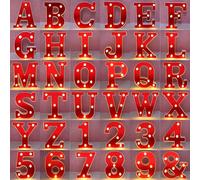 Luce notturna a LED rossa con lettere dell'alfabeto inglese da 26 cm, lampada da parete a forma di lettera per decorazione di feste, matrimoni, indoor e all'aperto 7,L,M,S,H,A,T,O,X,5,9,2,3,4,6,8,1,B,